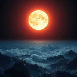Luna plateada completa en el horizonte relampagueando