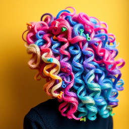 create a hairstyle with lego hair colors flowing curly big and beautiful