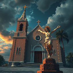 soñar que estas afuera de una Iglesia acostado y con 2 Jusus Cruzificados de estatua uno adentro y otro afuera