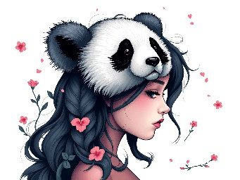 Create a panda hairstyle with the Nail art to namatch