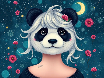 Create a panda hairstyle with the Nail art to namatch