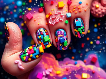 create  Nails with lego colors nail art
