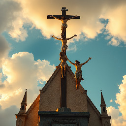 soñar que estas afuera de una Iglesia acostado y con 2 Jusus Cruzificados de estatua uno adentro y otro afuera