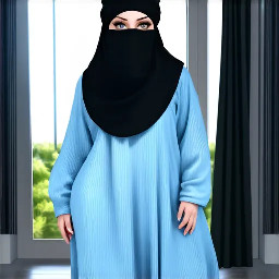 Generate a ultra-realistic attractive mid 39 Arab big size  woman with plus size figure and wide back her eyes are so beautiful as dark black almond type eyes with shine of seduction wearing tight fashionable burqa with hijab only eyes are  uncovered all other body covered. She has standing in front of window and in full size mirror show her back side in mirror and sun shine reflect her white body tone . A beautiful cinematic pose show her beauty tone and curve in hd quality.