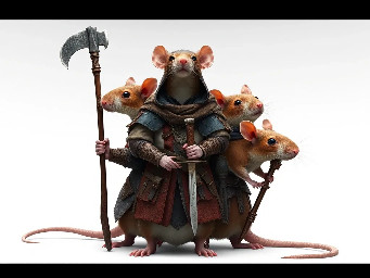 I want to create an image of anthropomorphic rats based on the colouration of fancy rats specifically the Hooded variety where their colour runs in a saddle, a single, unbroken line from the full head down to the spine and possibly partly down the tail and colouring based on Agouti based colors include agouti, cinnamon, and fawn. The background is white, the image is extremely highly photorealistic. The rats should be dressed in clothing that matches or compliments their natural colouring patterns. They have some leather armour pieces, no boots. The carry hand held weapons such as daggers, swords, spears, axes, warhammers, maces and flails.