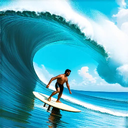 Surfeuse sur grosse vague