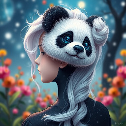 Create a panda hairstyle with the Nail art to match