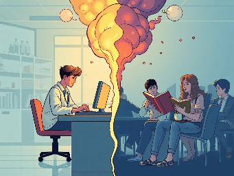 Una imagen dividida en dos partes. En una parte, se ve a un estudiante de la rama de Ciencias y Tecnología en un laboratorio o con un ordenador. En la otra, se ve a un estudiante de la rama de Humanidades y Ciencias Sociales con un libro o debatiendo en un grupo. La imagen debe ser clara y visualmente atractiva, diferenciando las dos modalidades. El estilo debe ser tipo comic