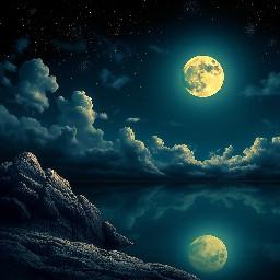 Luna plateada en el horizonte relampagueando