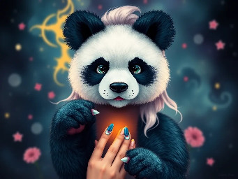 Create a panda hairstyle with the Nail art to match