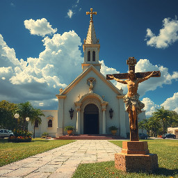 soñar que estas afuera de una Iglesia acostado y con 2 Jusus Cruzificados de estatua uno adentro y otro afuera